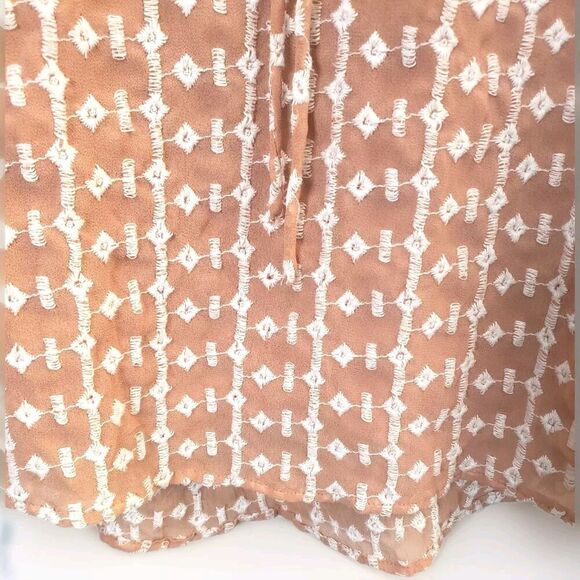 Walter Baker Poet  Blouse Women Large Pink Brown Tie Neckline Cuff Sleeve - Picture 5 of 7